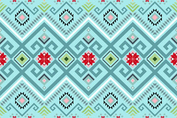 bright blue vintage floral geometric oriental seamless traditional ethnic pattern design for background, carpet, wallpaper backdrop, clothing, wrapping, batik, fabric. embroidery style. vector.