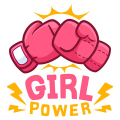 Pink boxing glove for women isolated on white background. Vintage emblem or logo of girl power. vector illustration flat design.