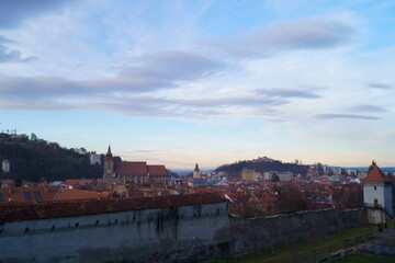 Fototapeta na wymiar Panorama of Brasov in the twilight light, Transylvania, Romania