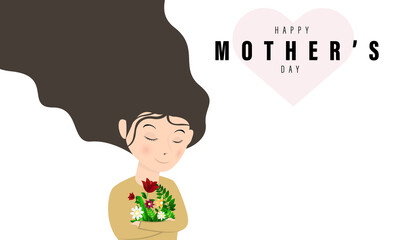 Mother's day concept banner with colorful flowers, isolated on white background. editable vector
