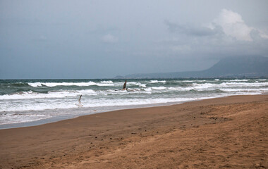 Seascape, beach, seashore, waves and holidays