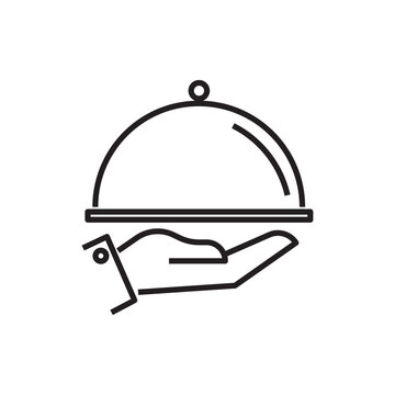Offering food icon. Waiter's hand with serving tray. waiter service. Symbol isolated on white background. vector illustration
