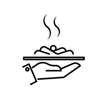 Offering food icon. Waiter's hand with serving tray. waiter service. Symbol isolated on white background. vector illustration
