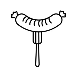 Fork icon and grilled sausage on it. editable vector.
