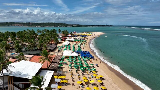 Gunga Beach tropical tourism landmark at Maceio Alagoas Brazil. Landmark beach at Northeast Brazil. Tropical travel. Travel destination.