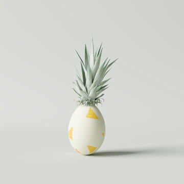 Creative idea easter egg pineapple on white background. minimal concept. 3d rendering