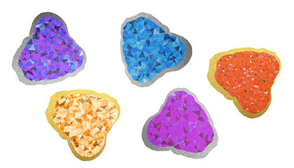 Fantasy sparkle crystals clip art. Colorful minerals set on white background