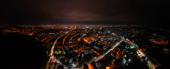 Night city, night city view from drone, nightlife landscapes in big cities.