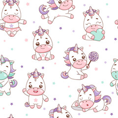 Obraz premium Seamless pattern with baby unicorns