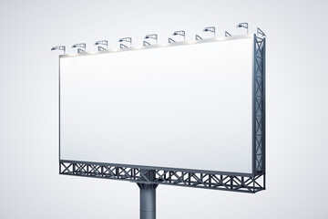 Blank white billboard isolated on light background, perspective view. Mockup, 3D Rendering