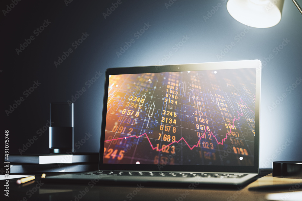 Fototapete modern computer display with abstract graphic data spreadsheet sketch, analytics and analysis concep
