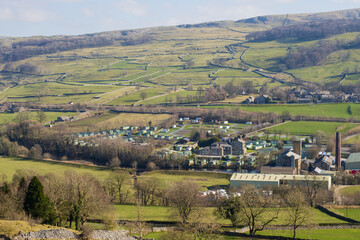 Langcliffe from the Pennine Journey footpath near to Giggleswick Scar in the Yorkshire Dales