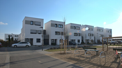 A row of newly built semi detached housing 