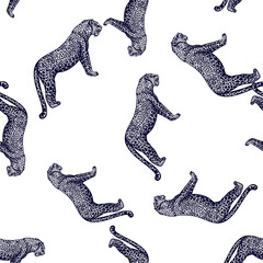 Leopard seamless pattern. Vintage wildlife animals background. © Purple_Lamp