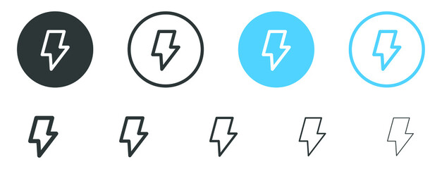 flash thunder power icon, Lightning bolt icon with thunder bolt - Electric power icon symbol in thin line, outline and stroke style for apps and website	
