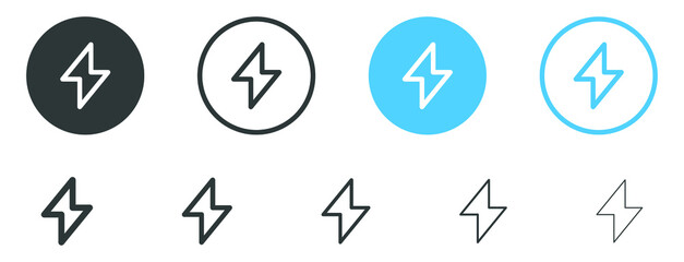flash thunder power icon, Lightning bolt icon with thunder bolt - Electric power icon symbol in thin line, outline and stroke style for apps and website	
