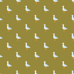 Seagulls standing seamless pattern. Background of sea birds.