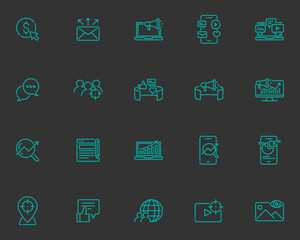 set of marketing line icons, customer feedback, advertise