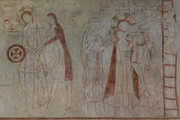 Descent from the Cross or Deposition of Christ an old fresco from the 1300s © Stig Alenas