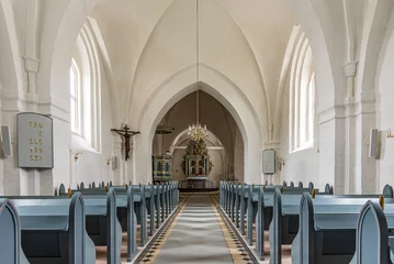 Foto op Canvas the interior of a white and grey scandinavian church © Stig Alenas