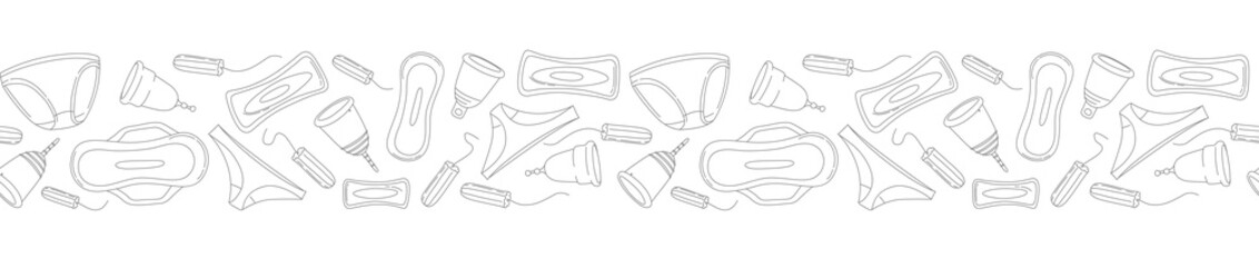 Women menstruation periods seamless pattern underpants, pads, tampons, menstrual cup