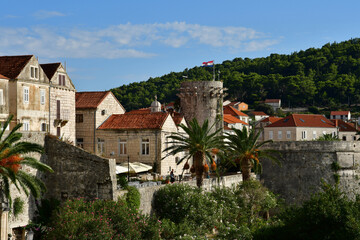 Fototapeta na wymiar Korcula, Croatia- september 3 2021 : picturesque city in summer