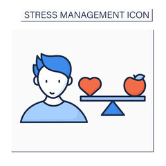 Balance color icon. Maintain balance with healthy lifestyle. Health protection. Avoiding unhealthy food. Stress management concept. Isolated vector illustration