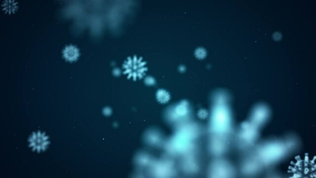 Motion graphic of micro blue covid-19 virus levitation seamless loop video