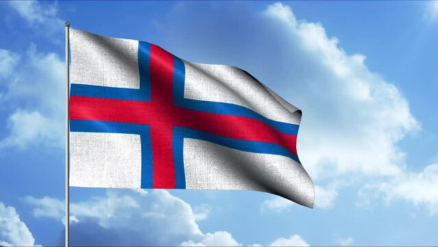  Flag of the Faroe Islands. Motion. A white light flag with a red sky cross is fluttering in the wind.