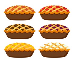 vector collection of homemade fruit and berry pies