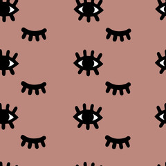 Hand drawn eye pattern, vector background with open and winking eyes, modern seamless pattern