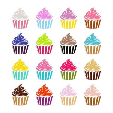 vector set of colorful cupcake icons