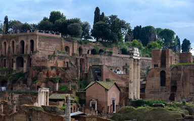 Rome, Italy - 15.02.2022: Ruins of the ancient Roman forum