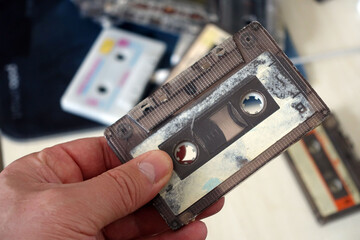 Indispensable classic tape cassettes of the 90s, cassettes for close-up cassette tapes, close-up...