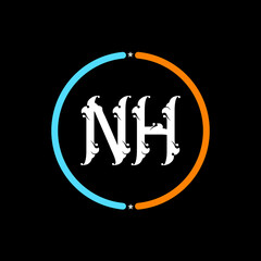 NH Letter Logo design. black background.