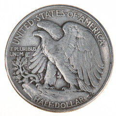 Close-up of a 1944 of the Reverse Side Walking LIberty Half Dollar