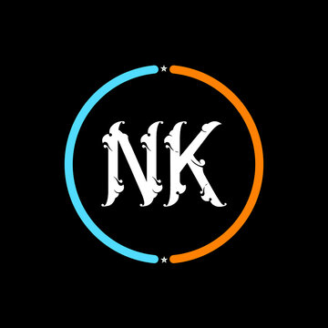 NK Letter Logo design. black background.