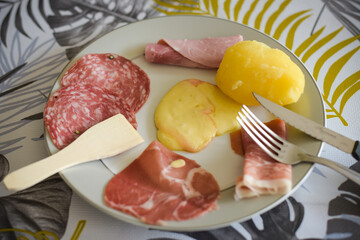 view of a raclette dish at home
