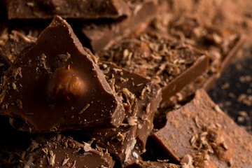 Broken chocolate nuts pieces