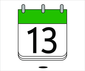 day 13 green calendar icon with white background