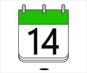 day 14 green calendar icon with white background