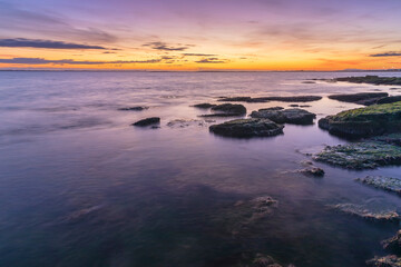 Coast of the Caspian Sea at sunrise.