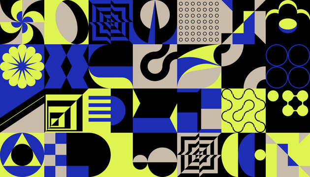 Brutalist Art Inspired Vector Pattern Graphics Made With Bold Abstract Geometric Shapes
