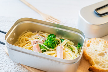 メスティン料理　菜の花パスタ
