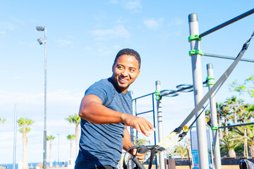 Sport workout of caoucasian and african american men