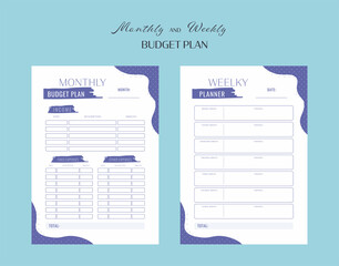 Monthly and weekly budget planner. A4 format