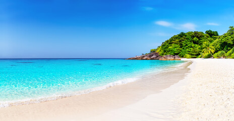 Panorama of beautiful beach and blue sky in Similan islands near Phuket, Thailand.