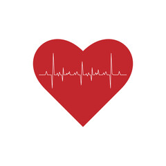 A red heart icon with a cardiogram on a white background.
