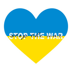 Vector illustration. The Stop War inscription against the background of the Ukrainian flag in heart. Vector illustration