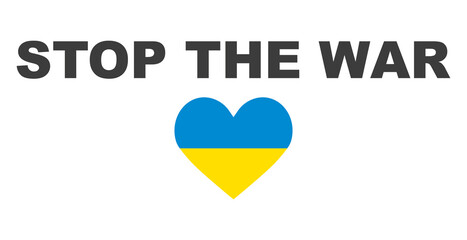 Stop Ukraine War. Ukraine flag in heart.  Banner Design. Logo and Icon vector design. Vector illustration